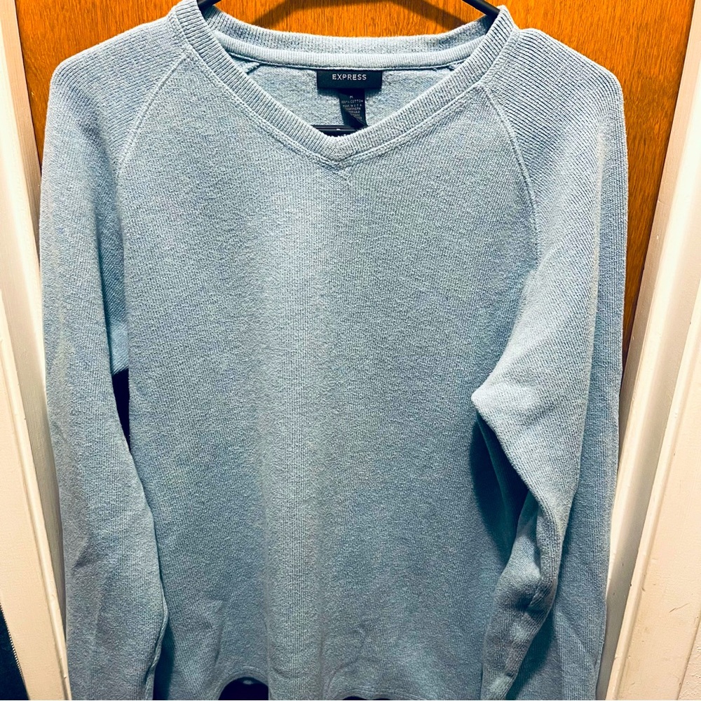 Express Light Blue V-Neck Sweater